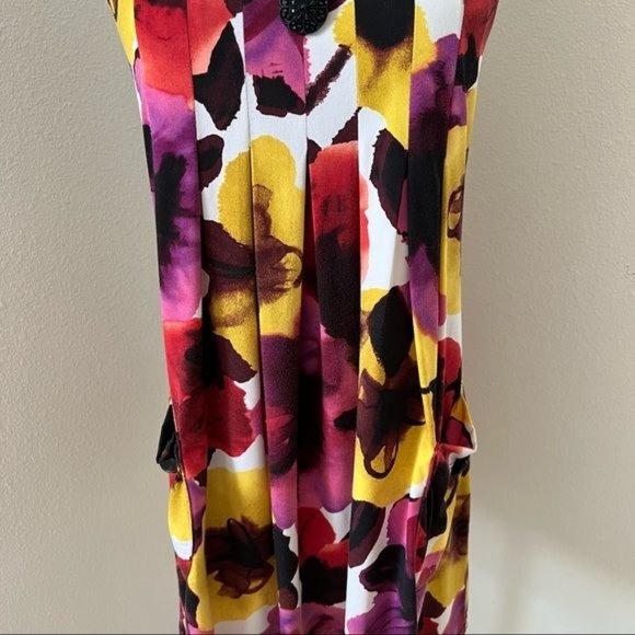 Dress Womens Small Multi-Colored Floral Print Pockets Stretch Sleeveless - Picture 12 of 15